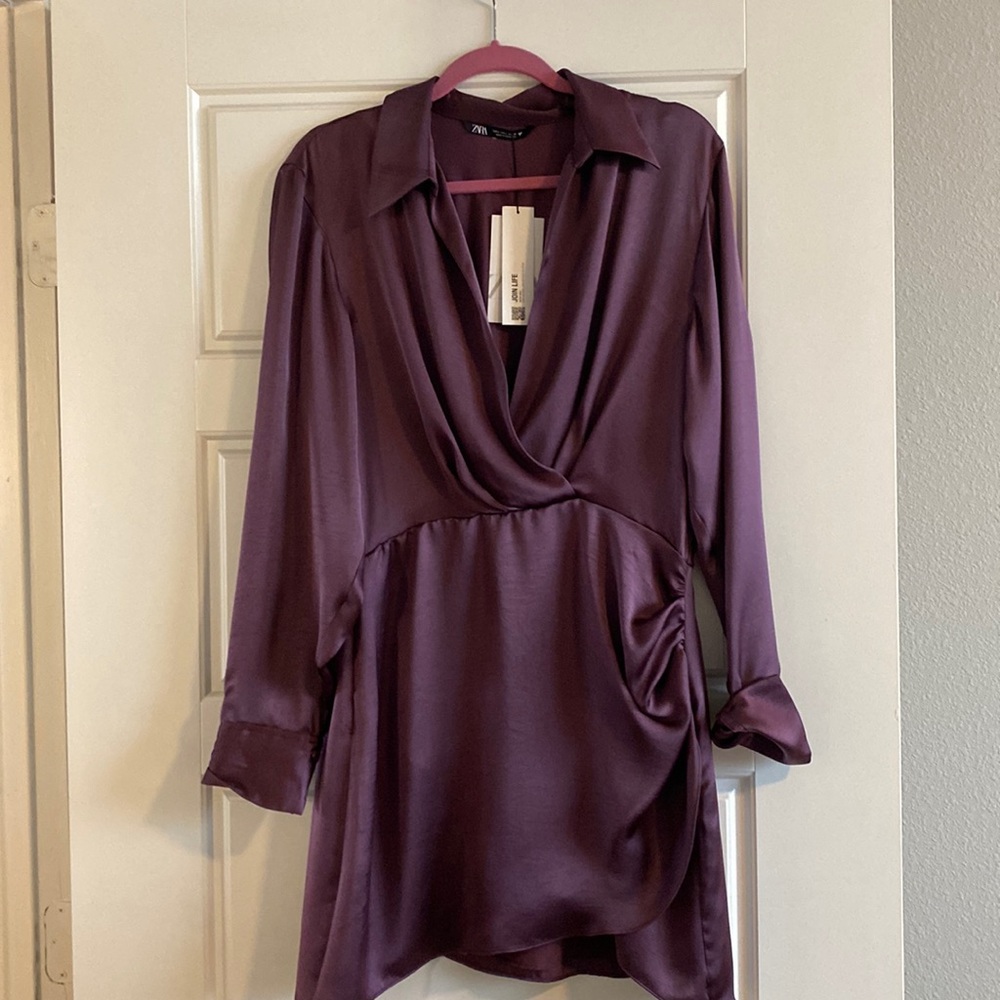 NWT Zara Satin Effect Dress in Purple